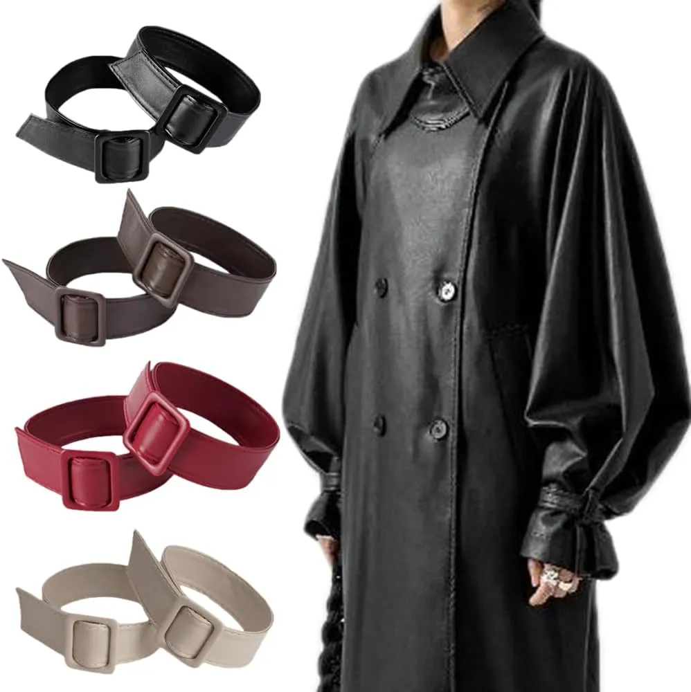 1 Pair Faux Leather Detachable Wrist Cuff Replacement with Adjustable Buckles for Wind Trench Coat Jacket