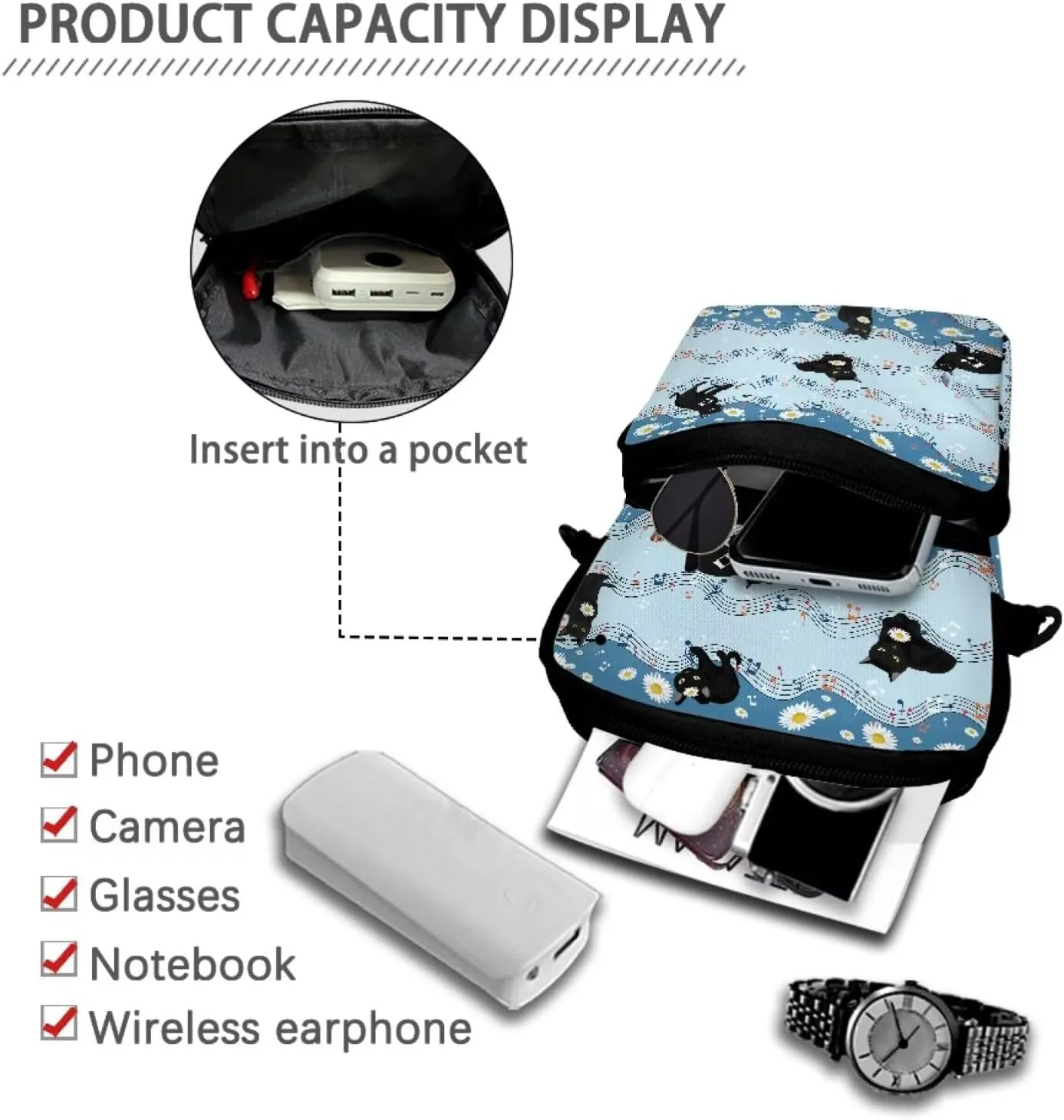 2 Layer Crossbody Bag Travel Shoulder Sling Bags Purse Wallet Holder for Women Men Girls