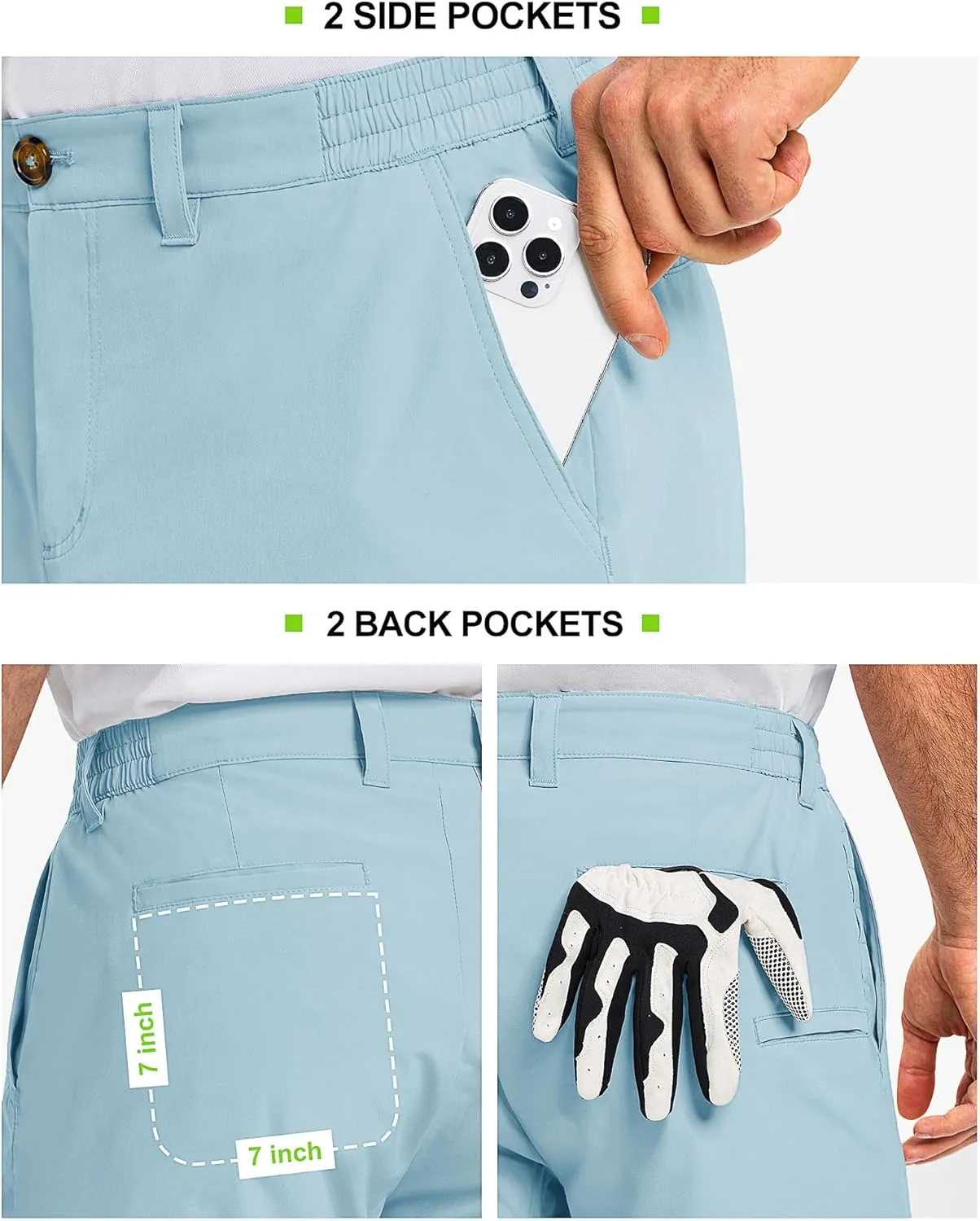 33,000ft Men's Golf Shorts 9" Dry Fit Stretch Golf Short UPF 50  Lightweight Flat Front Golf Shorts with Pockets