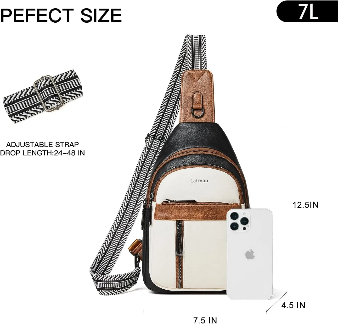7L Sling Bag For Women Men Backpack Fanny Pack Crossbody Chest Travel Shoulder Belt Bags Purse Handbag PU Leather