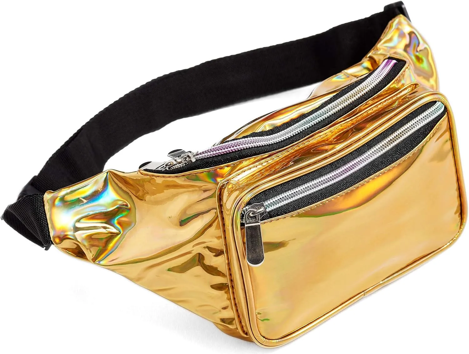 80s Holographic Rave Gold Fanny Pack For Festival Women Girls Cute Fashion Waist Bag Belt Bags (Gold)
