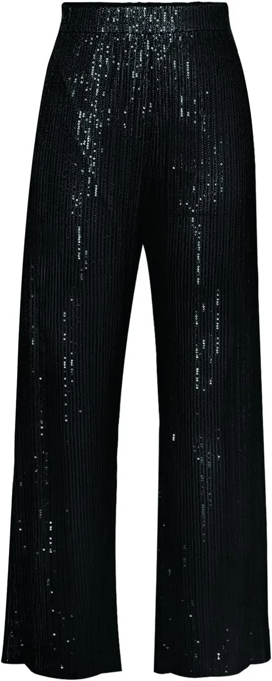 Aelidiya Women's Glitter Sequin Long Loose Pants Bling Party Clubwear Elastic Casual Pants