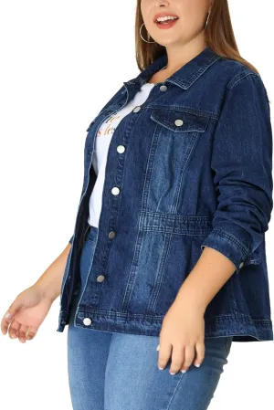 Agnes Orinda Plus Size Denim Jacket for Women Long Sleeve Button Down Washed Front Trucker Jean Jacket 2025 Western Outfit