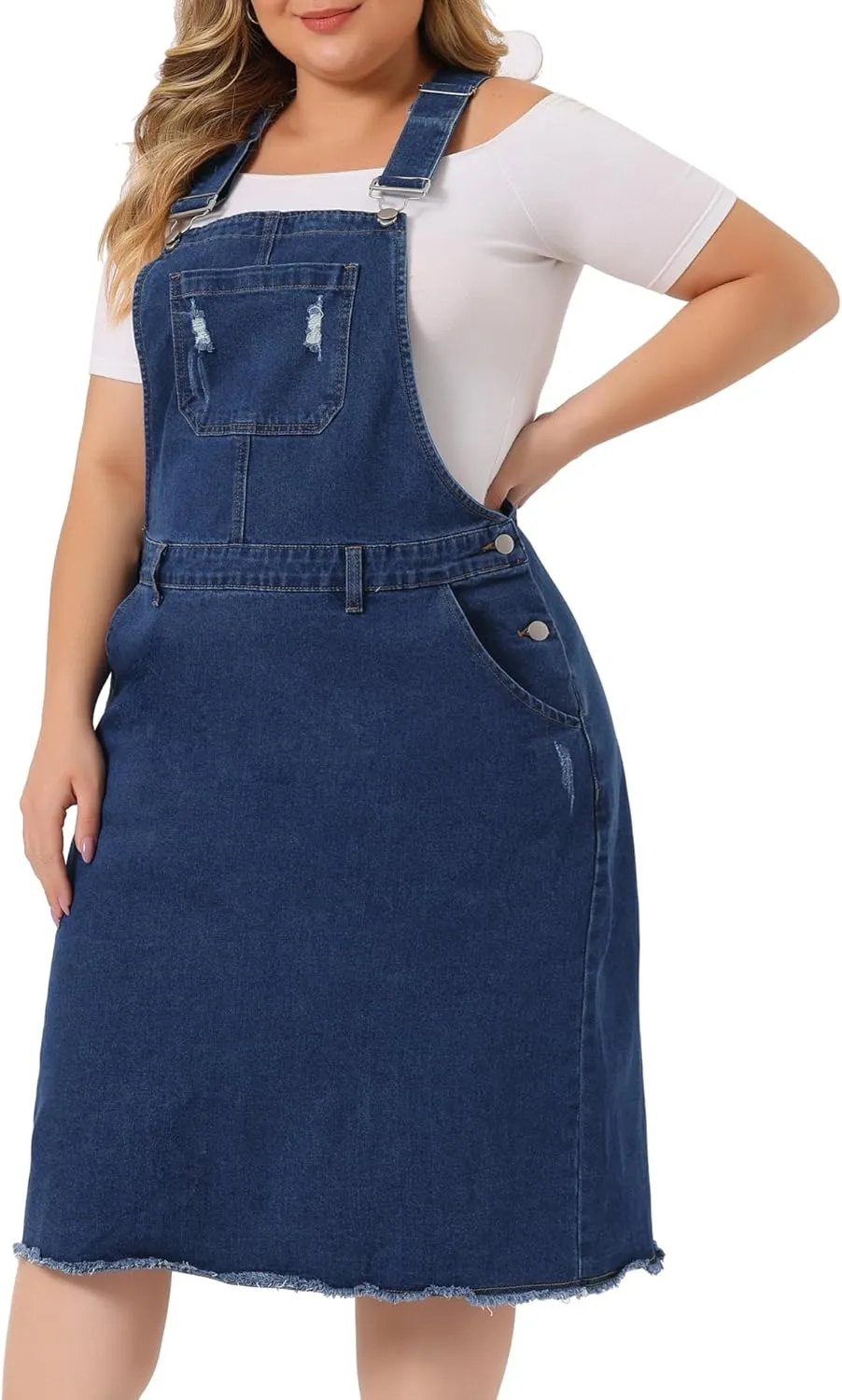 Agnes Orinda Women's Plus Size Overalls Dresses Jean Skirt Distressed Racerback Suspender Denim Overall Dress