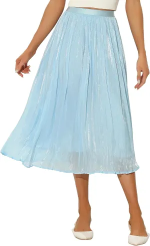 Allegra K High Elastic Waist Skirt for Women's A-Line Swing Pleated Midi Skirts