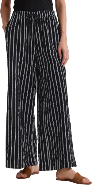 Allegra K Women's Casual Drawstring Stripe Pants Wide Leg High Waist Cotton Loose Pants