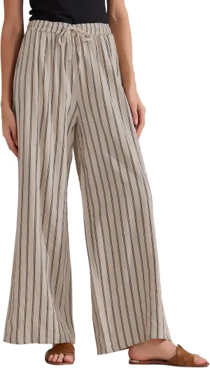 Allegra K Women's Casual Drawstring Stripe Pants Wide Leg High Waist Cotton Loose Pants