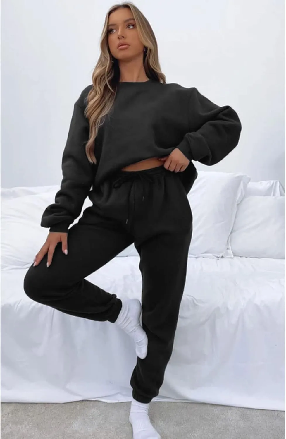 Alunzoem Jogger Sets for Women 2 Piece Sweatsuit Outfits Long Sleeve Pullover Sweatshirt Pants Set Tracksuit