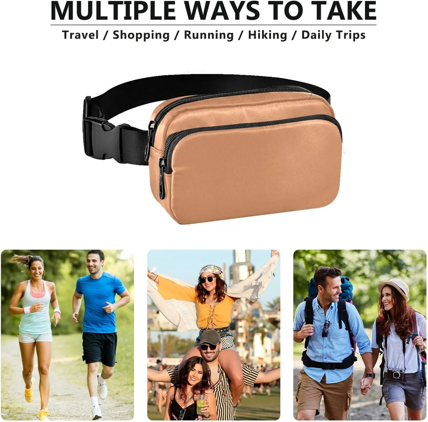 Apricot Women Fanny Packs Waterproof Belt Bag Hip Pouch Cute Waist Bag for Women