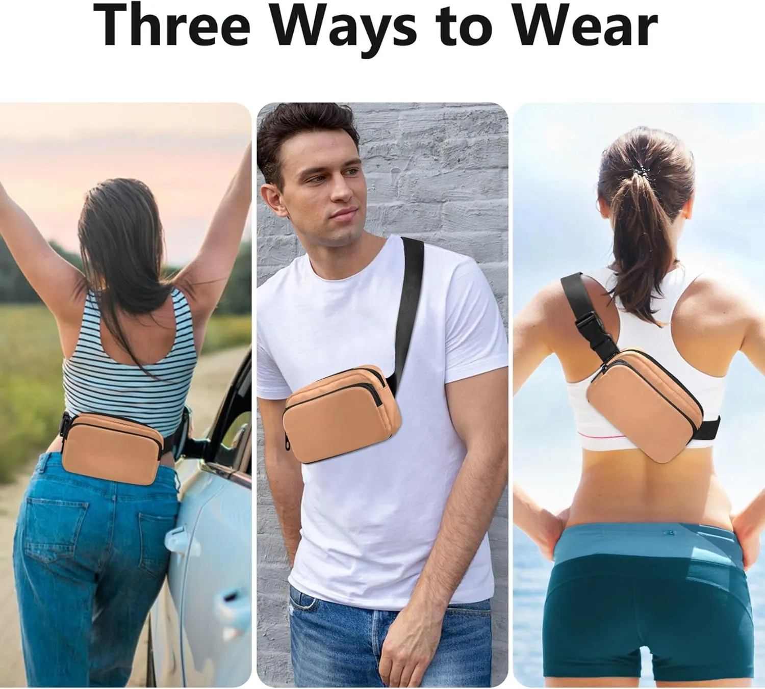 Apricot Women Fanny Packs Waterproof Belt Bag Hip Pouch Cute Waist Bag for Women