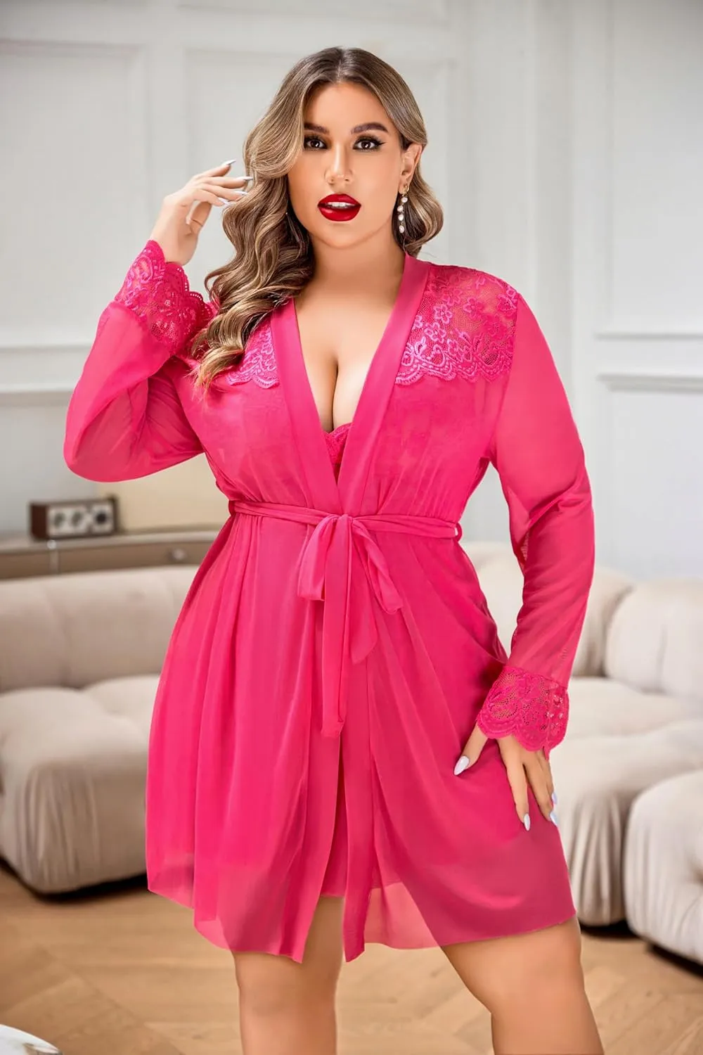 Avidlove Plus Size Lingerie Sexy Lingerie Set Women's Exotic Nightgowns Lace Chemise Lingerie Side Slit Nightdress