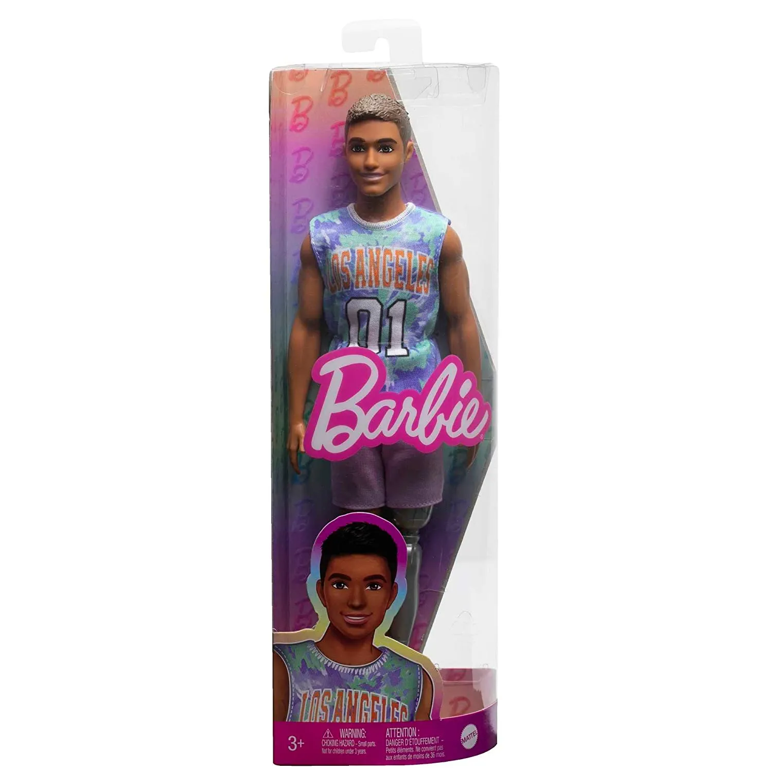 Barbie Ken Fashionistas with Prosthetic Leg Wearing Los Angeles Jersey and Purple Shorts with Sneakers #212 for Kids Ages 3 