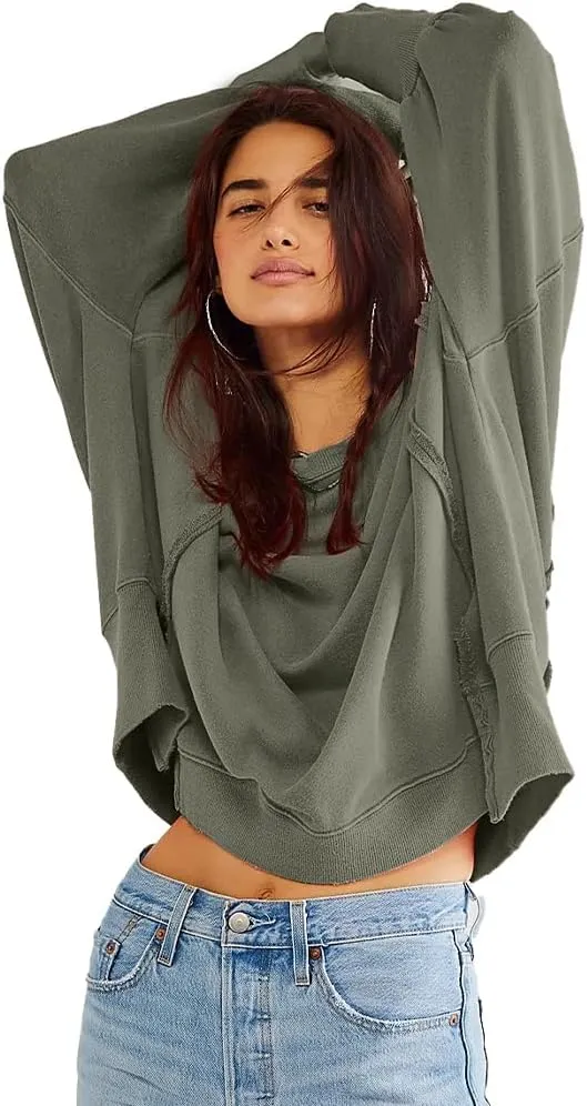 Beaully Women's Oversized Sweatshirts Crew Neck Long Sleeve Side Slit Pullovers Sweatshirt Casual Fall Clothes Sweater