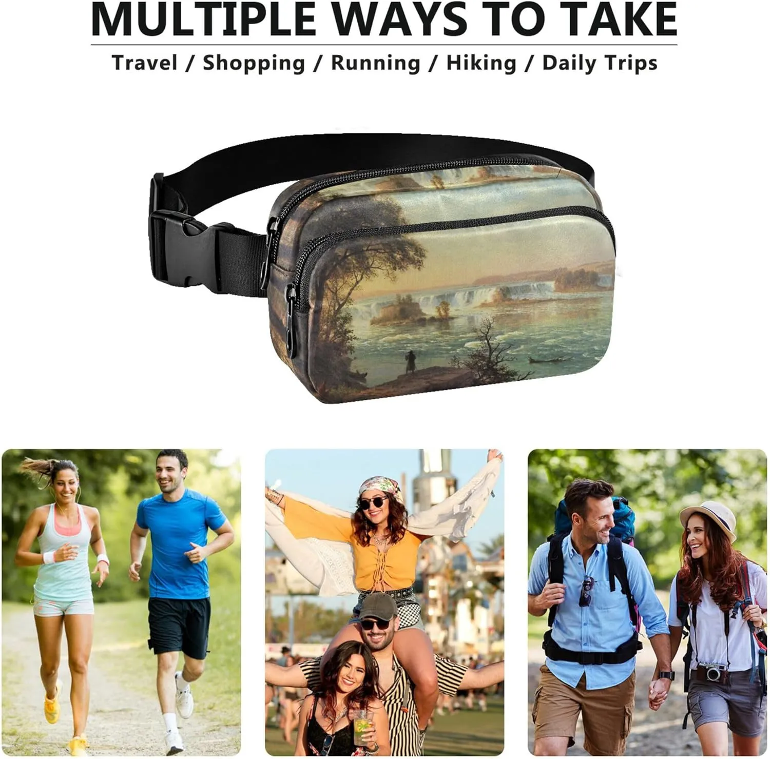 Bierstadt Albert Falls St Scenery Womens Fanny Pack Waterproof Belt Bag Hip Pack Cute Cross Body Waist Purse