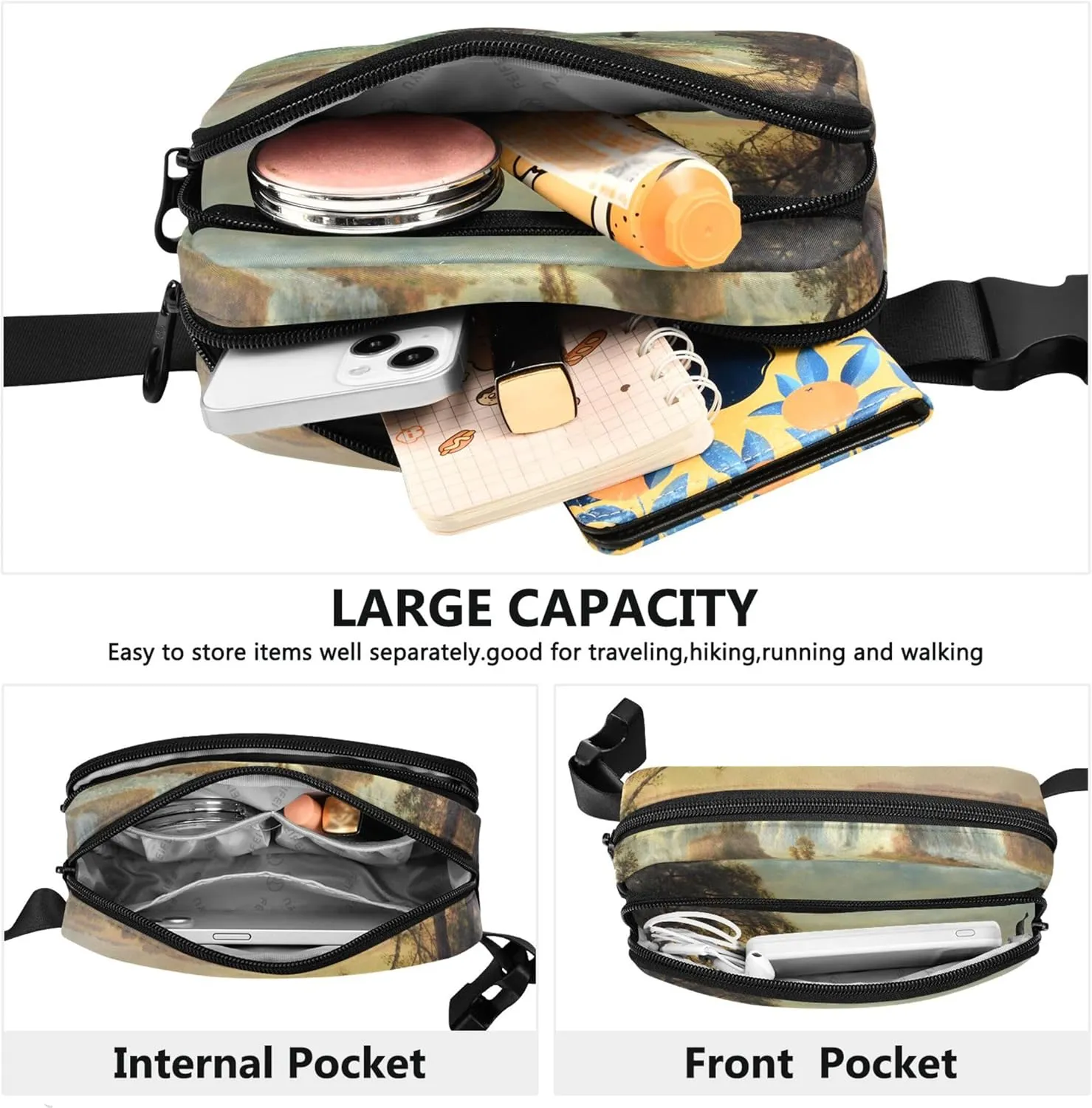 Bierstadt Albert Falls St Scenery Womens Fanny Pack Waterproof Belt Bag Hip Pack Cute Cross Body Waist Purse