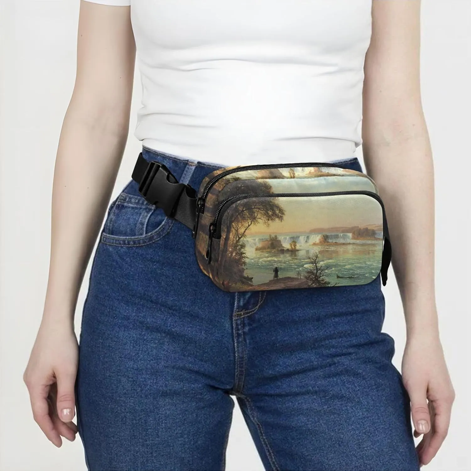 Bierstadt Albert Falls St Scenery Womens Fanny Pack Waterproof Belt Bag Hip Pack Cute Cross Body Waist Purse