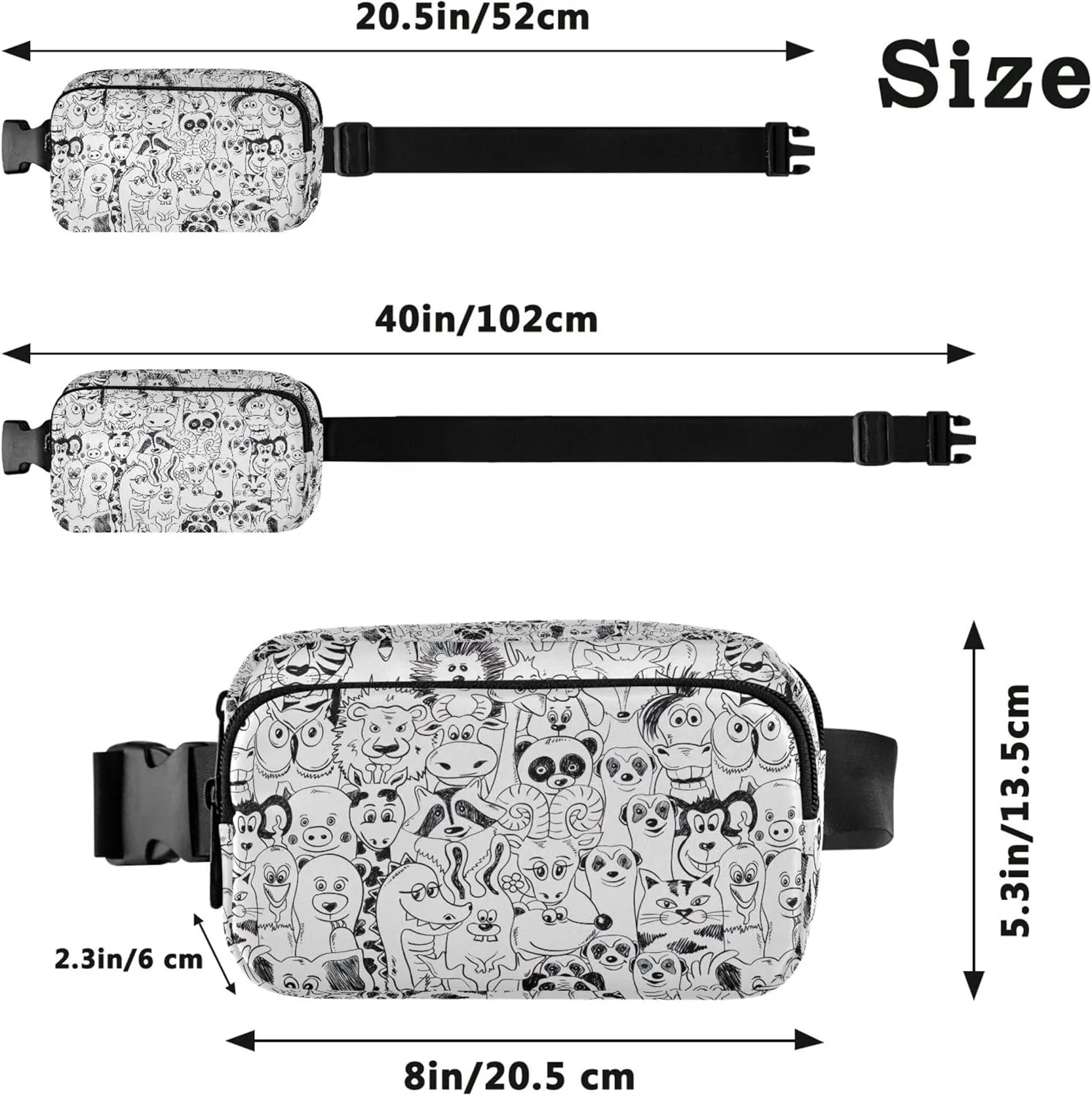 Black White Animals Waterproof Fanny Packs Women Everywhere Belt Bag Fashion Crossbody Waist Pack