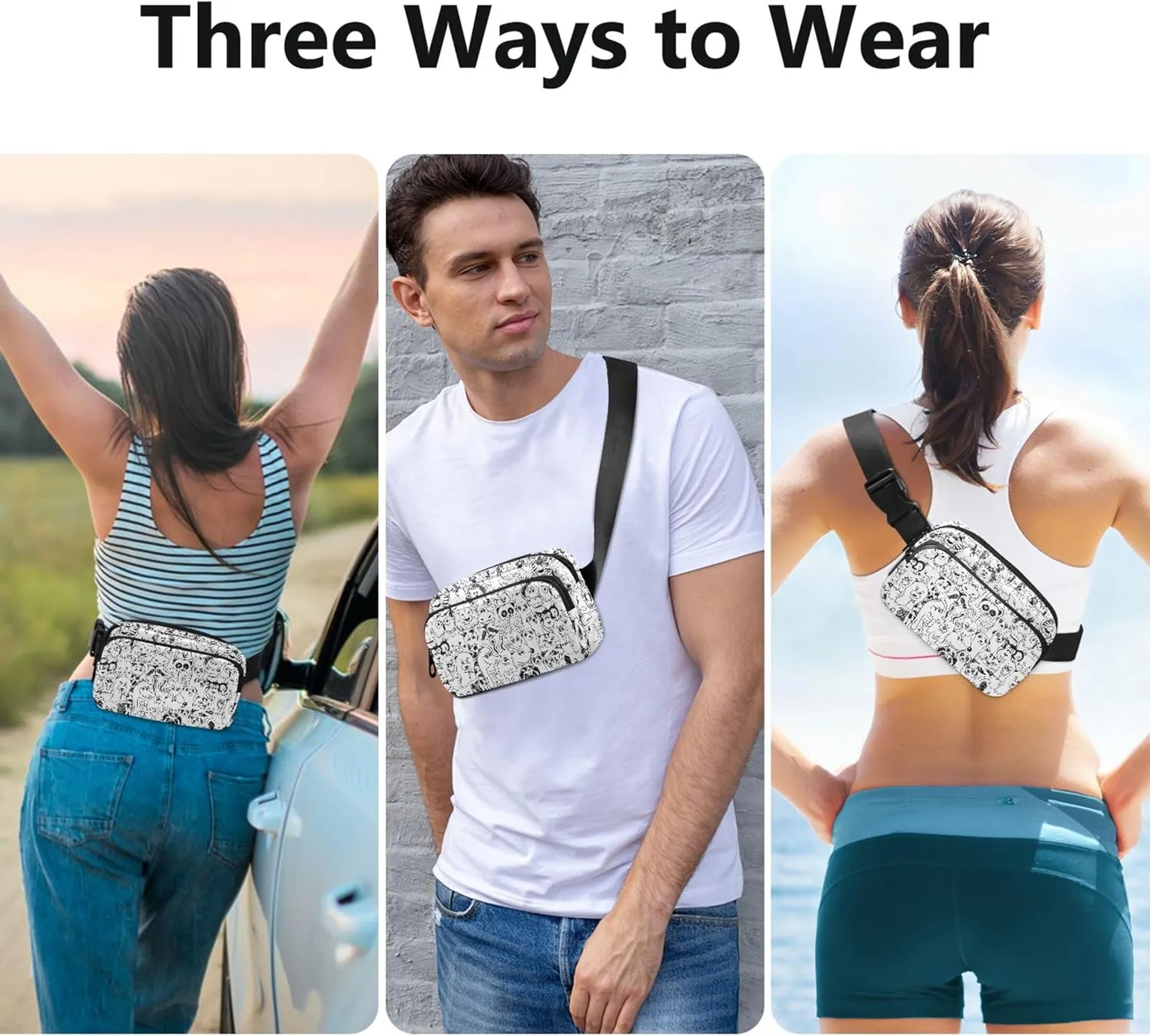 Black White Animals Waterproof Fanny Packs Women Everywhere Belt Bag Fashion Crossbody Waist Pack