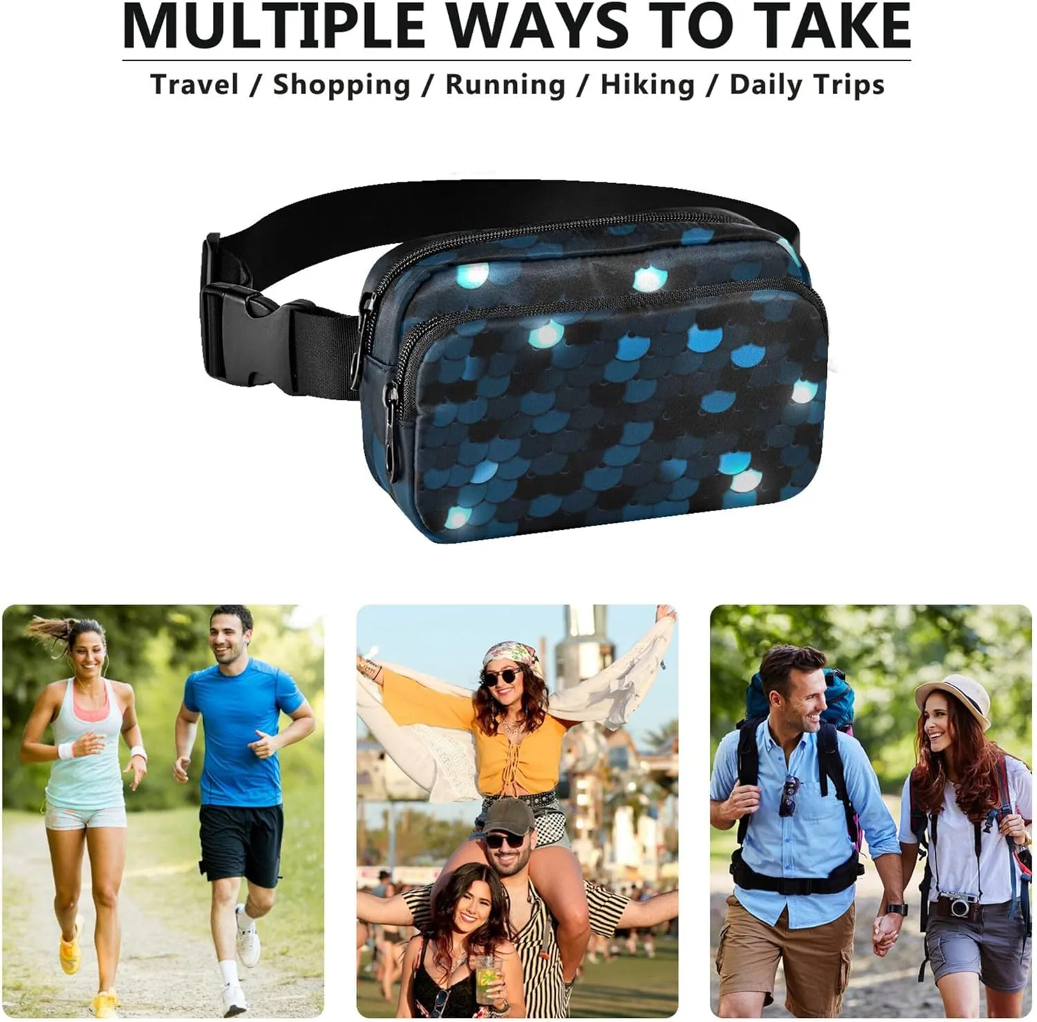 Blue Sequined Texture Eps10 Waterproof Fanny Packs for Women Belt Bags Hip Pack Designer Waist Pouches for Men