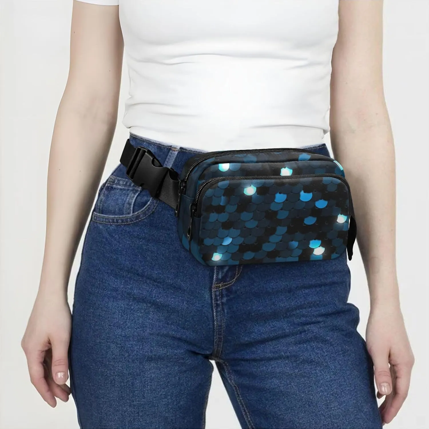 Blue Sequined Texture Eps10 Waterproof Fanny Packs for Women Belt Bags Hip Pack Designer Waist Pouches for Men