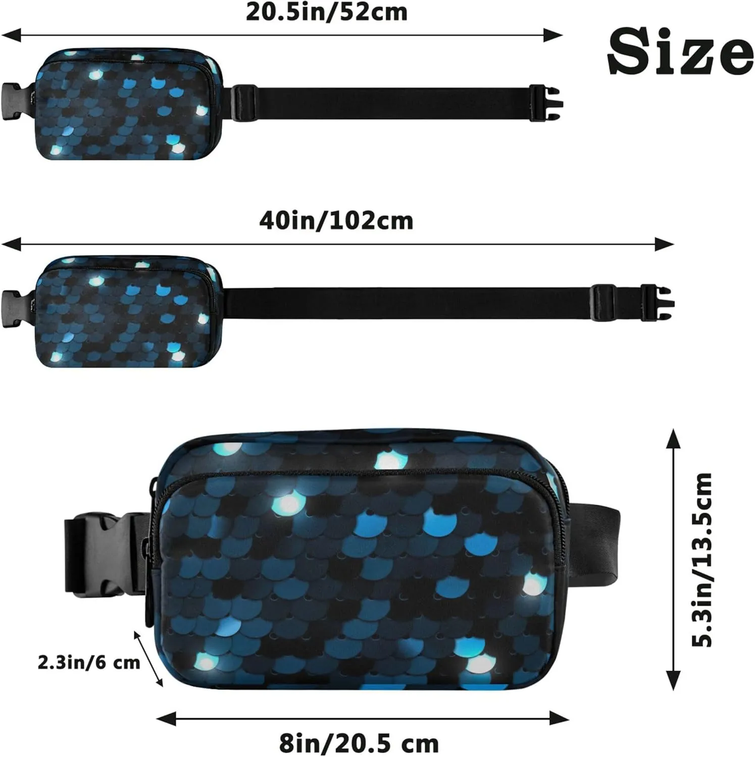 Blue Sequined Texture Eps10 Waterproof Fanny Packs for Women Belt Bags Hip Pack Designer Waist Pouches for Men