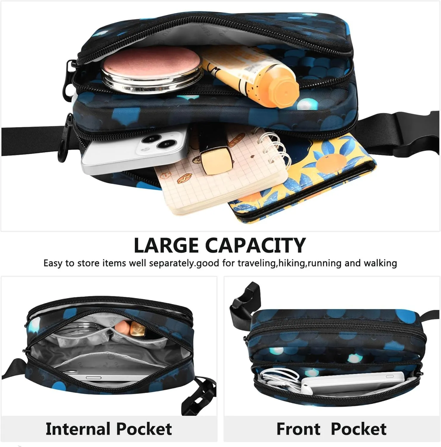 Blue Sequined Texture Eps10 Waterproof Fanny Packs for Women Belt Bags Hip Pack Designer Waist Pouches for Men