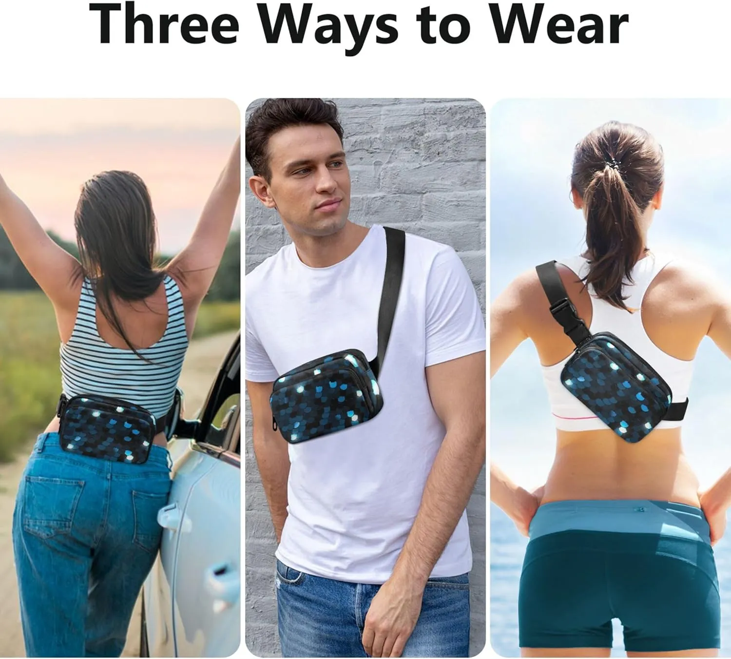 Blue Sequined Texture Eps10 Waterproof Fanny Packs for Women Belt Bags Hip Pack Designer Waist Pouches for Men