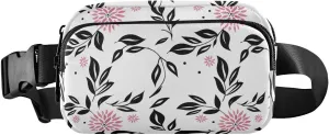 Bolaz Fanny Packs,Fashion Waist Pack Belt Bags for Women Men with Multi-Pockets Adjustable Belts, Abstract Flower on White, Workout/Running/Yoga/Shopping/Hiking