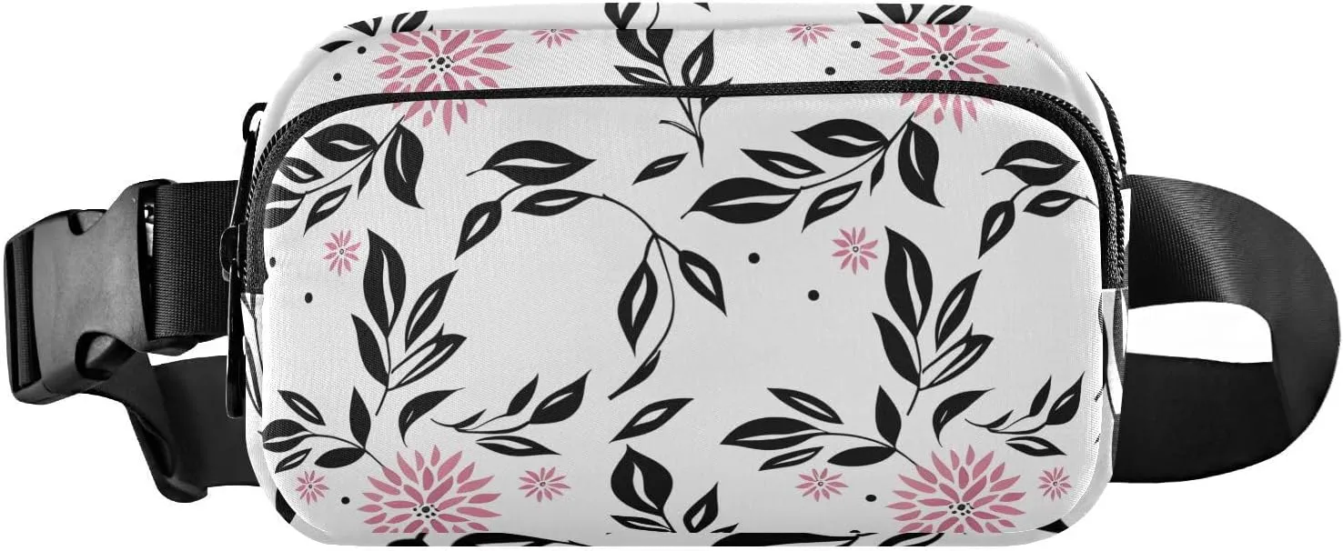 Bolaz Fanny Packs,Fashion Waist Pack Belt Bags for Women Men with Multi-Pockets Adjustable Belts, Abstract Flower on White, Workout/Running/Yoga/Shopping/Hiking