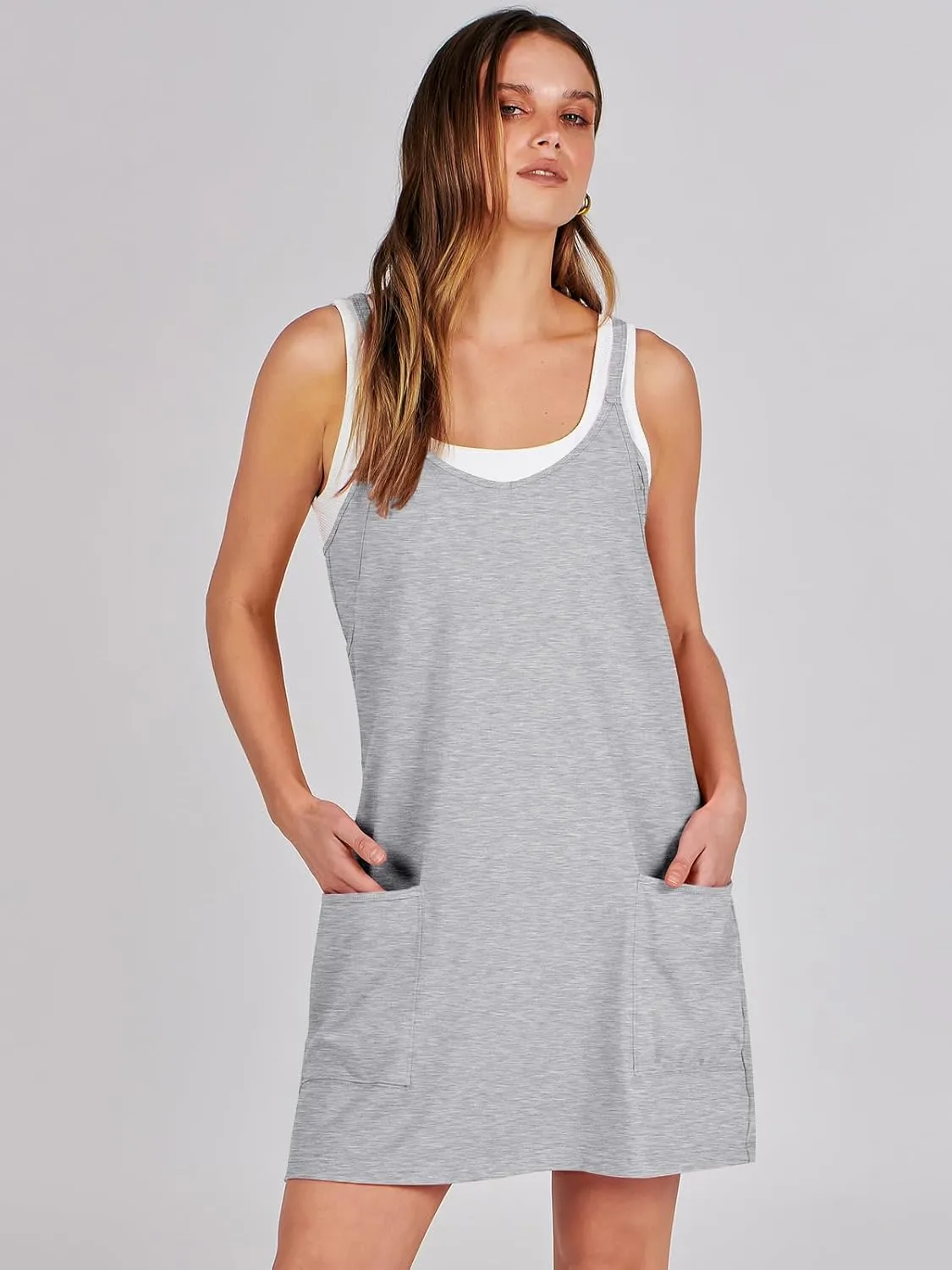 Caracilia Womens Summer Mini Dress 2025 Casual Sleeveless Built in Shapewear Sundress Trendy Short Tennis Athletic Outfits