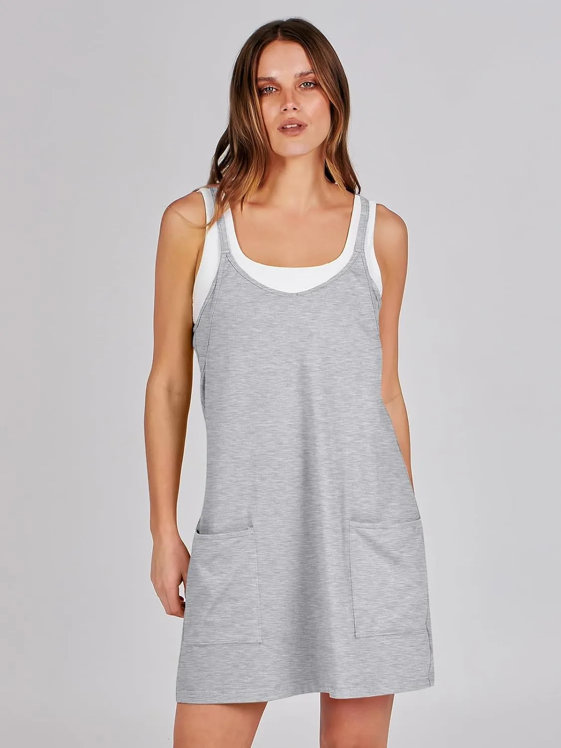 Caracilia Womens Summer Mini Dress 2025 Casual Sleeveless Built in Shapewear Sundress Trendy Short Tennis Athletic Outfits