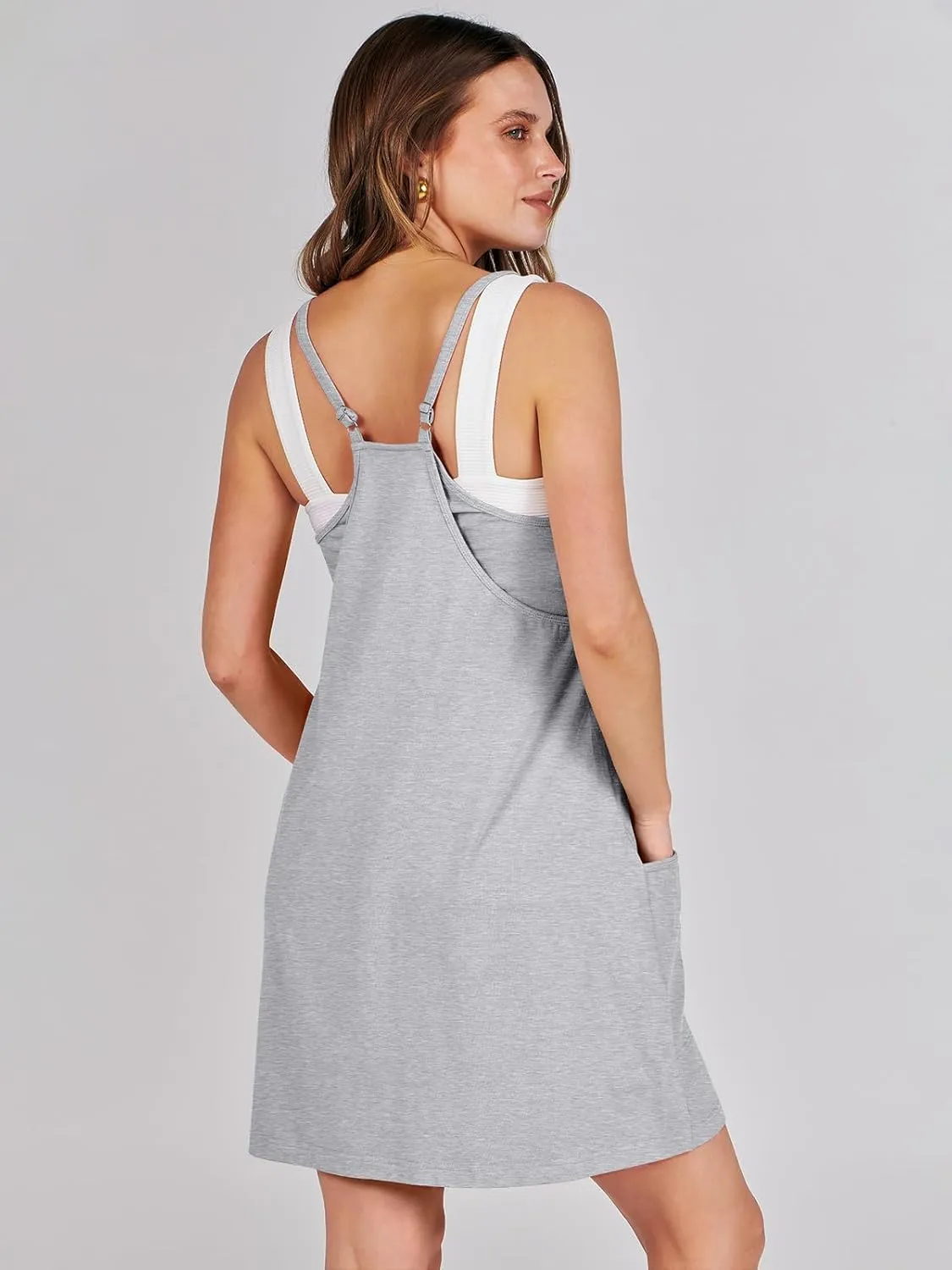 Caracilia Womens Summer Mini Dress 2025 Casual Sleeveless Built in Shapewear Sundress Trendy Short Tennis Athletic Outfits