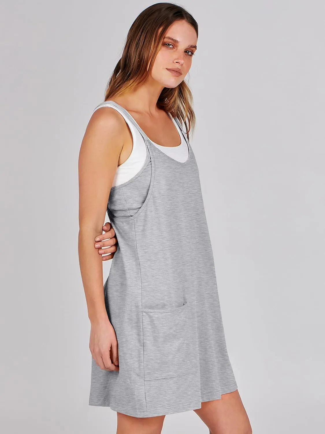Caracilia Womens Summer Mini Dress 2025 Casual Sleeveless Built in Shapewear Sundress Trendy Short Tennis Athletic Outfits