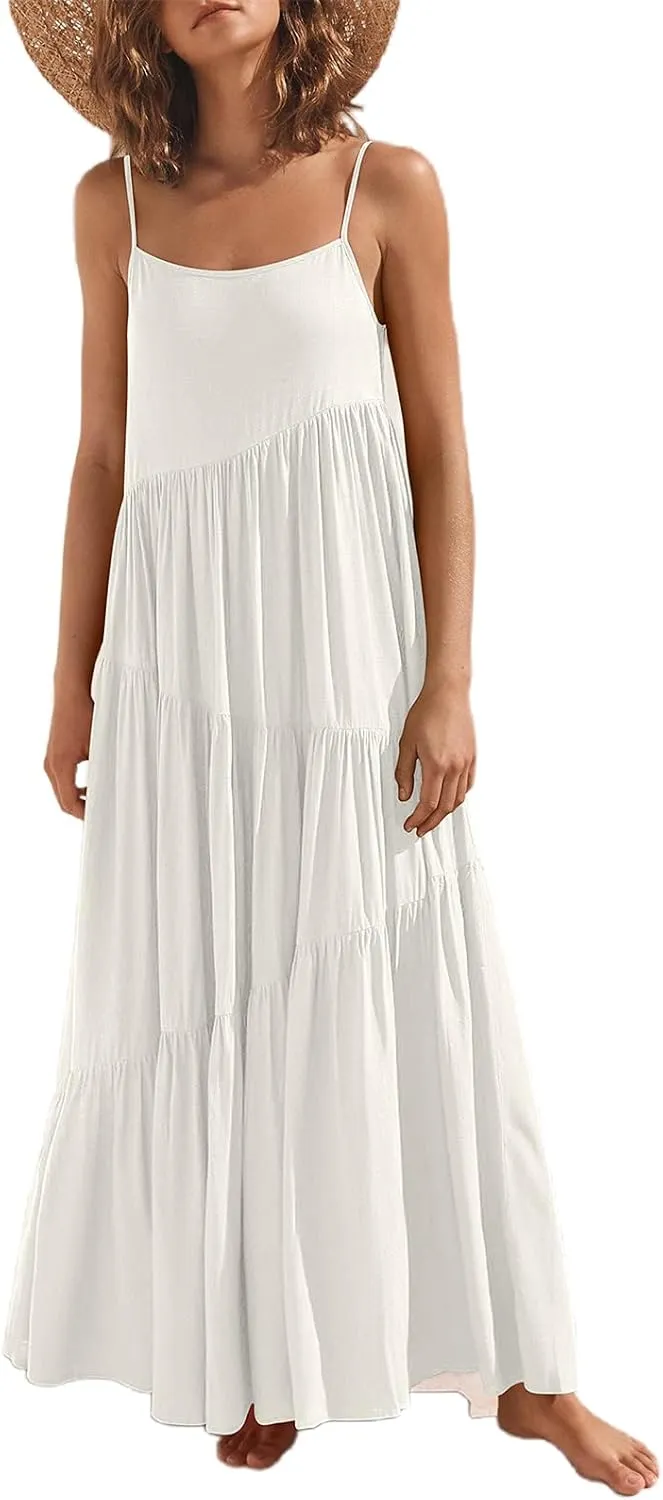Chatinction Womens Summer Spaghetti Strap Sleeveless Long Maxi Dress Flowy Beach Vacation Dresses