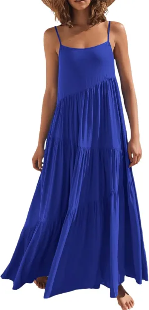 Chatinction Womens Summer Spaghetti Strap Sleeveless Long Maxi Dress Flowy Beach Vacation Dresses