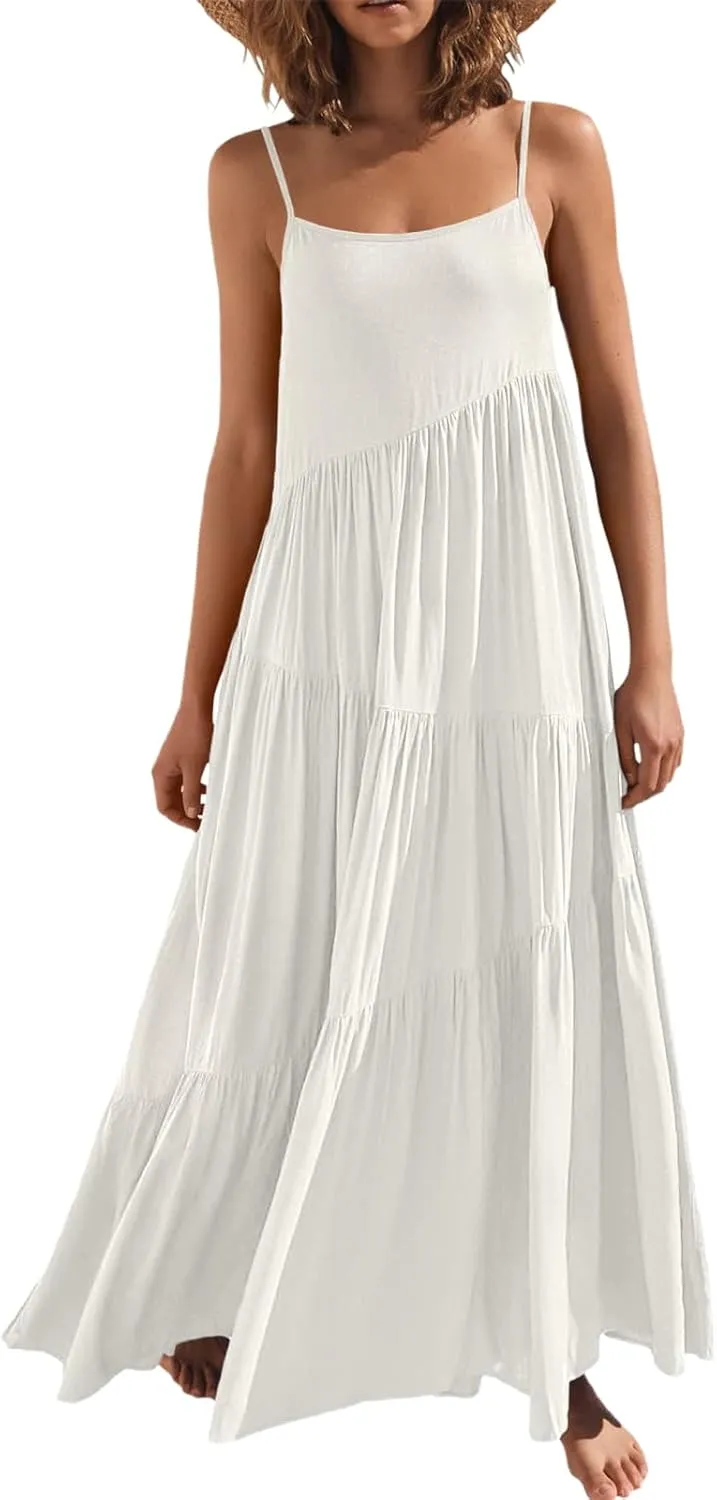 Chatinction Womens Summer Spaghetti Strap Sleeveless Long Maxi Dress Flowy Beach Vacation Dresses