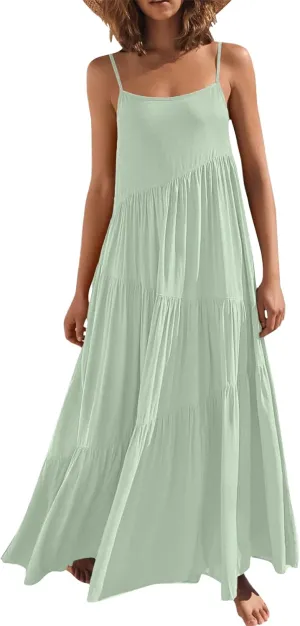 Chatinction Womens Summer Spaghetti Strap Sleeveless Long Maxi Dress Flowy Beach Vacation Dresses