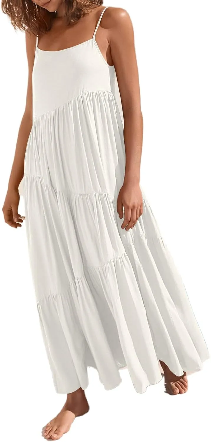 Chatinction Womens Summer Spaghetti Strap Sleeveless Long Maxi Dress Flowy Beach Vacation Dresses