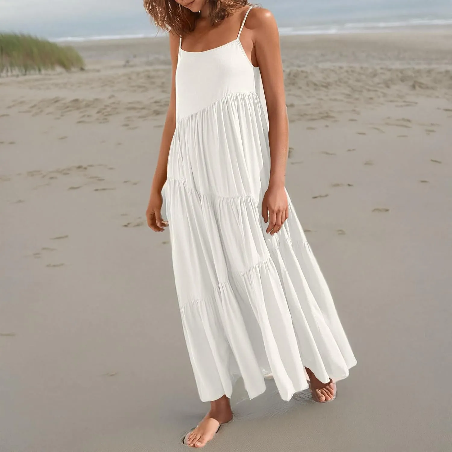 Chatinction Womens Summer Spaghetti Strap Sleeveless Long Maxi Dress Flowy Beach Vacation Dresses
