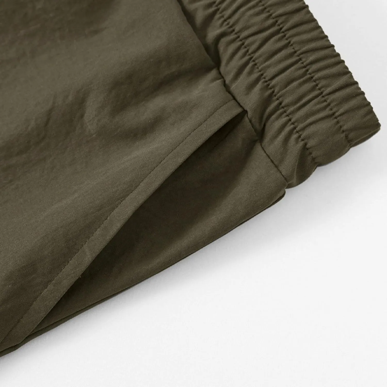 Chino Cargo Shorts for Men Elastic Waist Drawstring Loose Fishing Hiking Long Shorts Work Lounge Pants with Pockets
