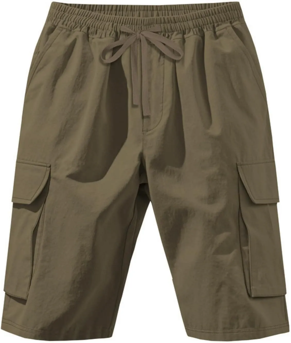 Chino Cargo Shorts for Men Elastic Waist Drawstring Loose Fishing Hiking Long Shorts Work Lounge Pants with Pockets