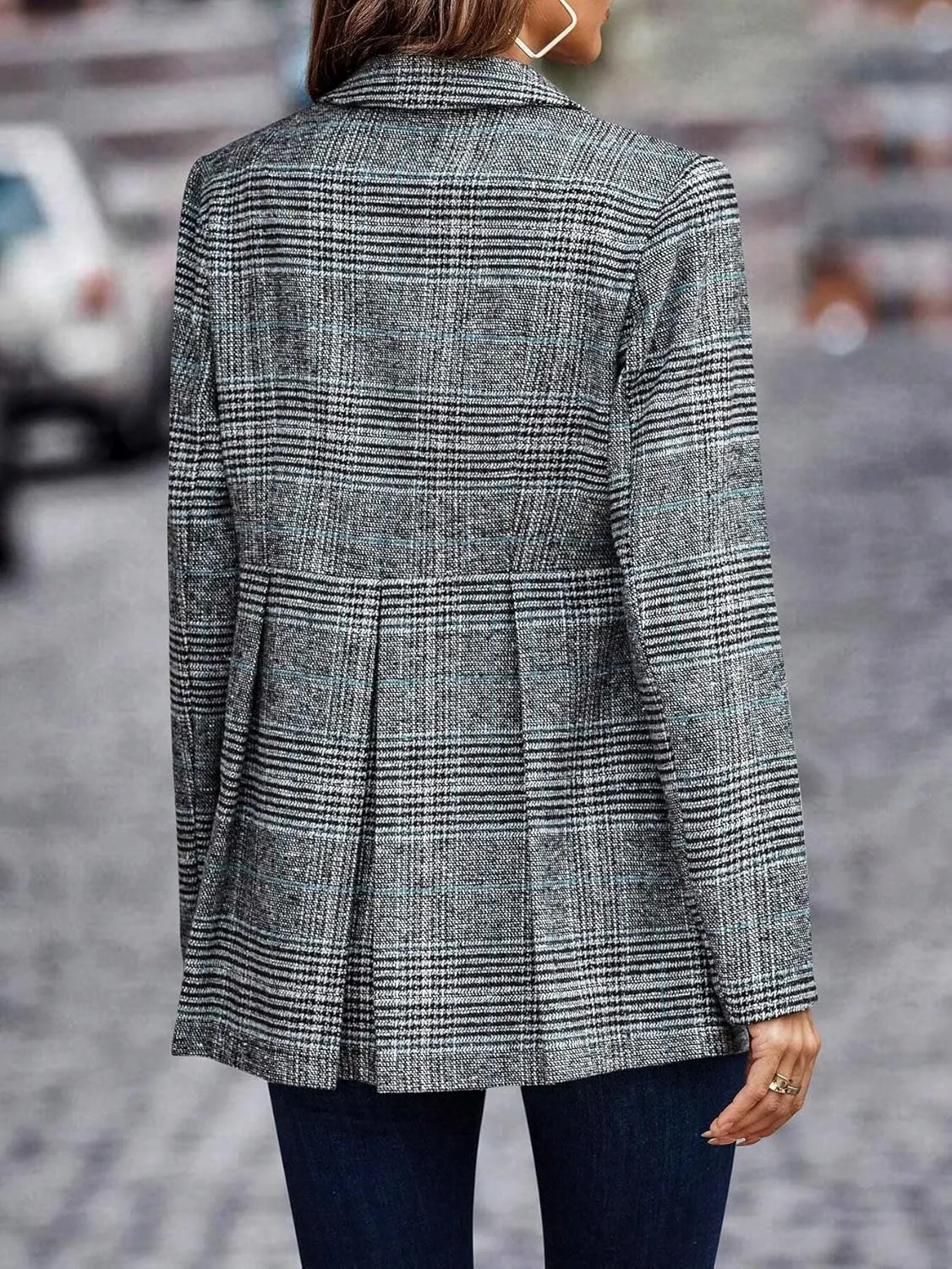 chouyatou Women Business Casual Work Plaid Blazer Jacket Single Breasted Office Dressy Peplum Blazer Suit