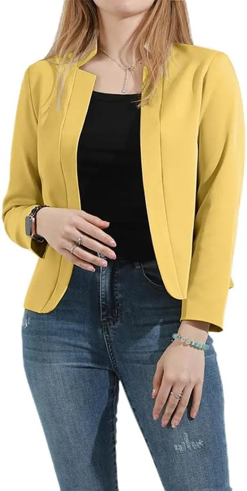 chouyatou Women's Fall Casual Business Open Front Blazer Long Sleeve Notch Lapel Work Office Blazer Jacket