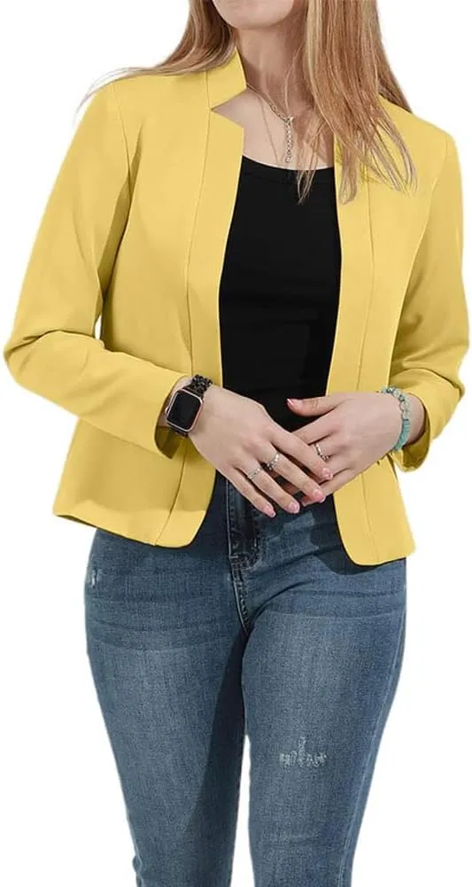 chouyatou Women's Fall Casual Business Open Front Blazer Long Sleeve Notch Lapel Work Office Blazer Jacket