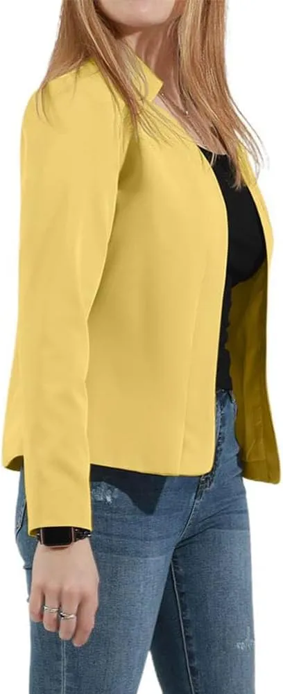 chouyatou Women's Fall Casual Business Open Front Blazer Long Sleeve Notch Lapel Work Office Blazer Jacket