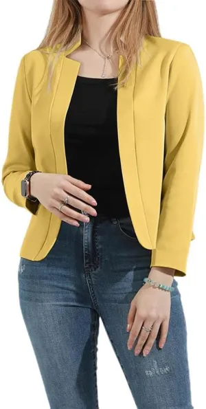 chouyatou Women's Fall Casual Business Open Front Blazer Long Sleeve Notch Lapel Work Office Blazer Jacket
