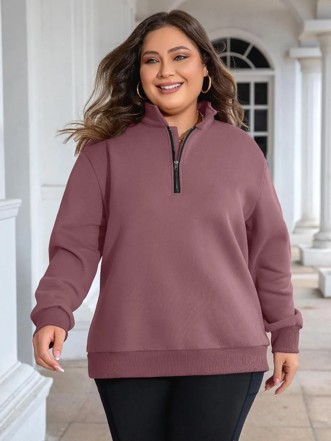 Chulianyouhuo Womens Plus Size Half Zip Pullover Long Sleeve Oversized Sweatshirt Drop Shoulder Hoodie Teen Girls Y2K Clothes