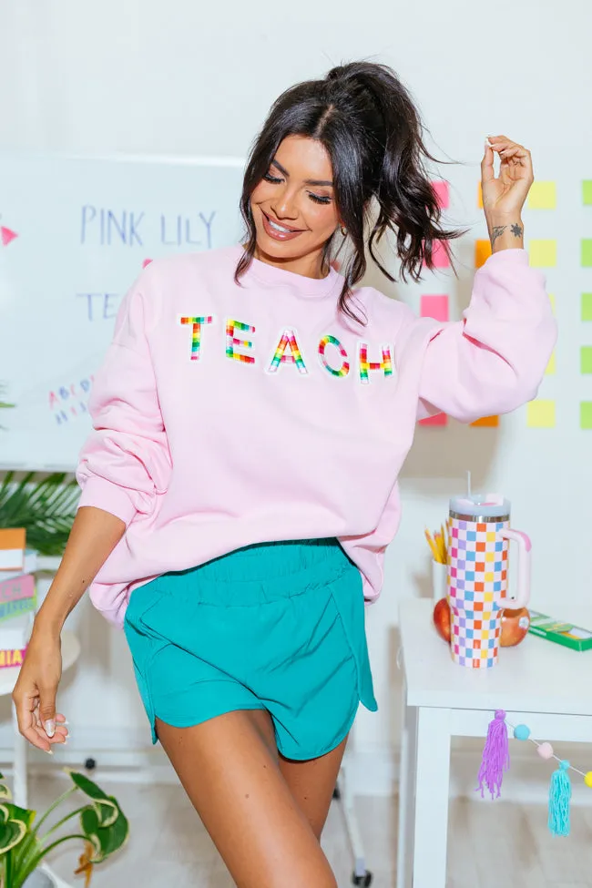 Classroom Colors Chenille Patch Light Pink Graphic Sweatshirt FINAL SALE