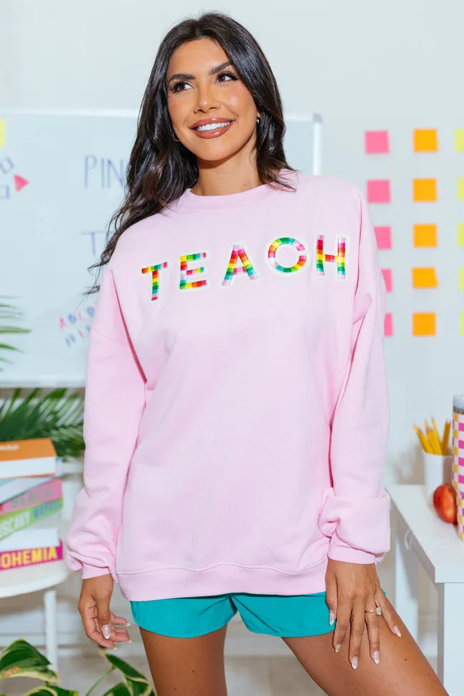 Classroom Colors Chenille Patch Light Pink Graphic Sweatshirt FINAL SALE