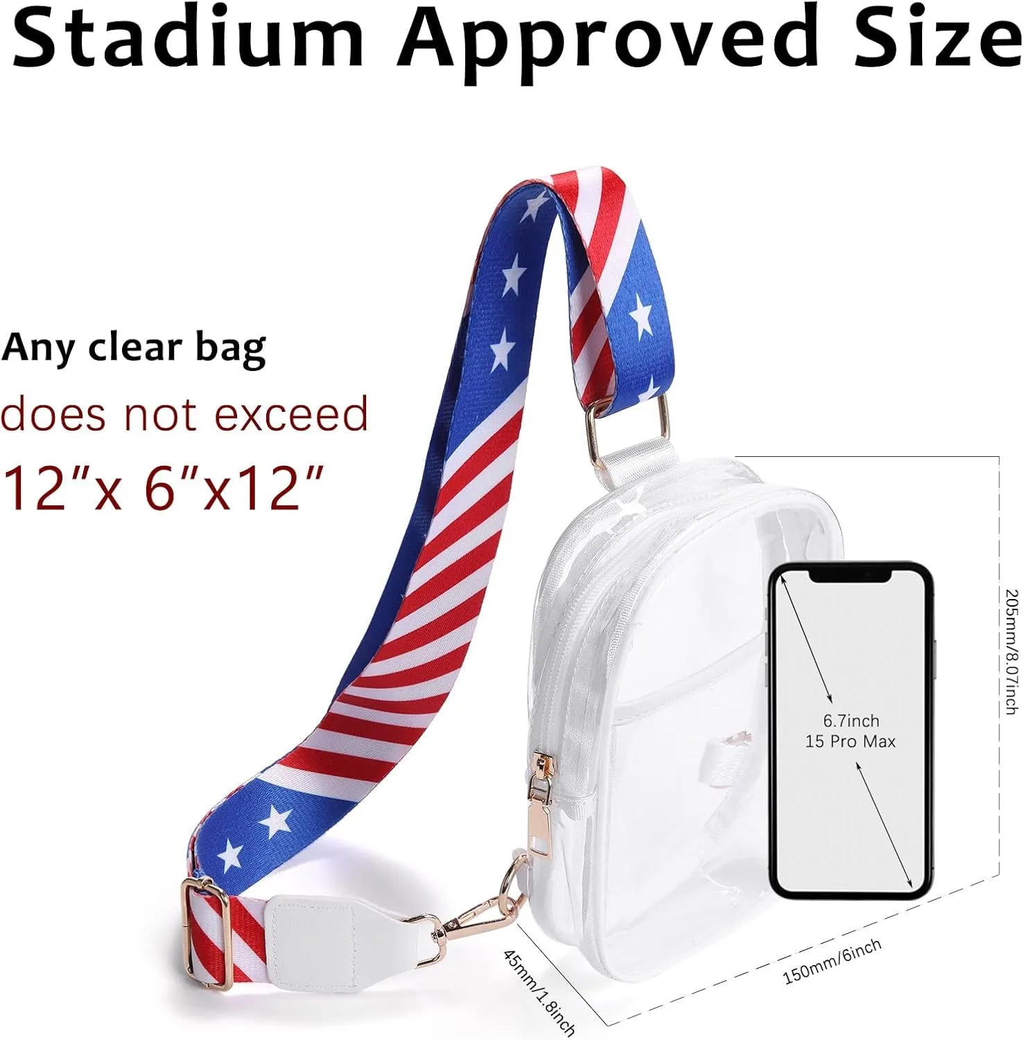 Clear Crossbody Bag for Stadium Events, Stadium Approved Clear Sling Bags for Game Day, Concerts